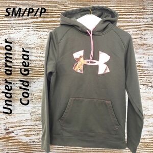 UNDER Armour Cold Gear Storm Hoodie Camo Green with Pink Accent Small VGUC